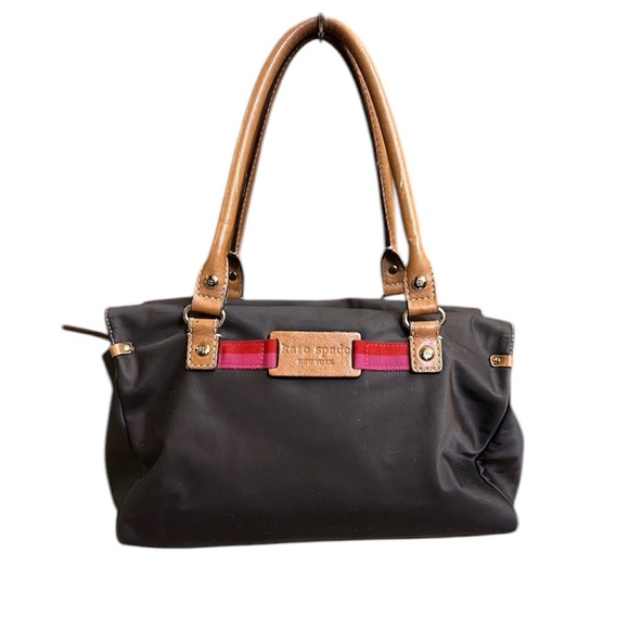 kate spade Handbags - Kate Spade Vintage Brown Nylon & Tan Leather Trim & Handled Women's Satchel